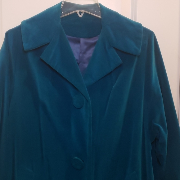 Vintage Marguerite Rubel San Francisco Teal Blue Velvet Women's Dresscoat - Picture 4 of 10